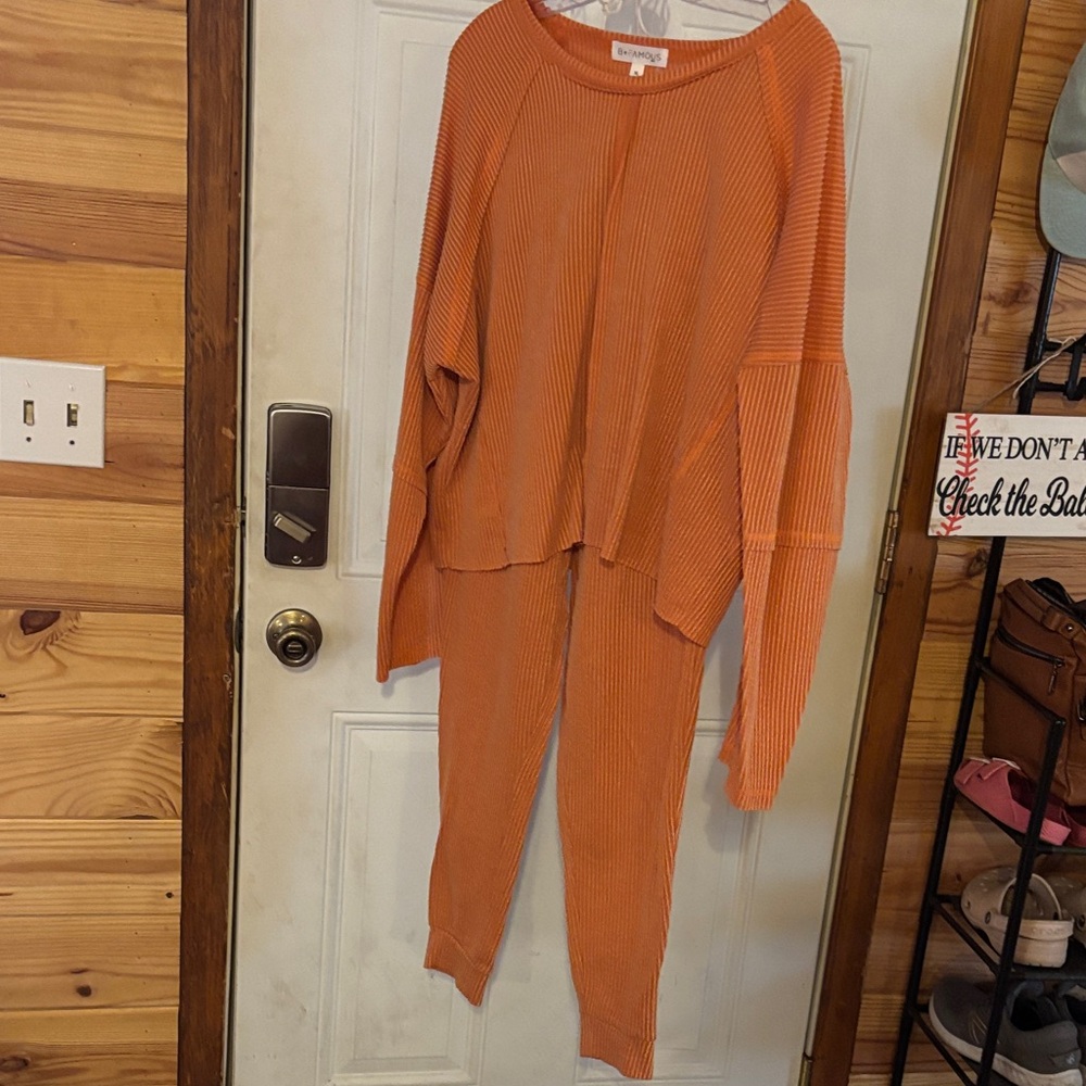 Orange Ribbed Lounge Set
